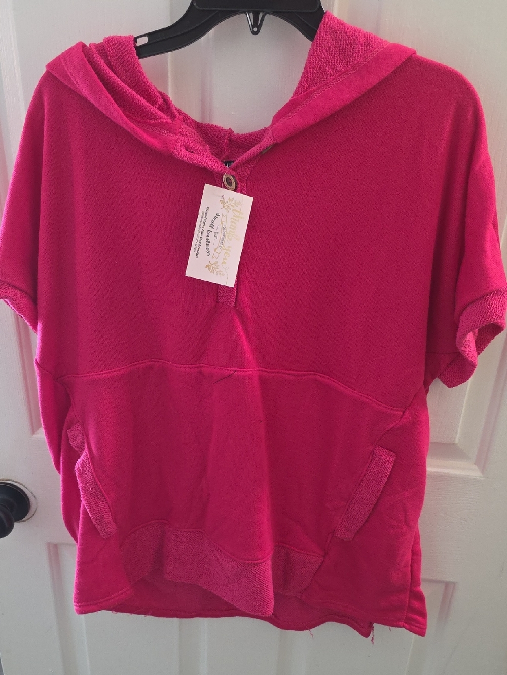HEIMISH USA Hot Pink Hooded Short Sleeve Top